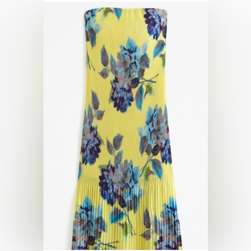 Abercrombie & Fitch Strapless Yellow Dress with Blue Floral Design